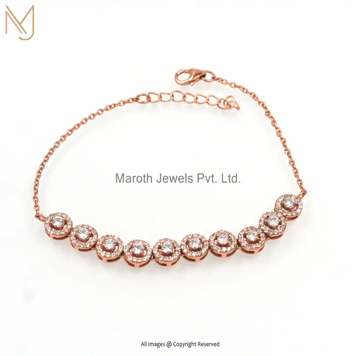 925 Silver Rose Gold Plated Cubic Zircon Bracelet Jewelry Supplier