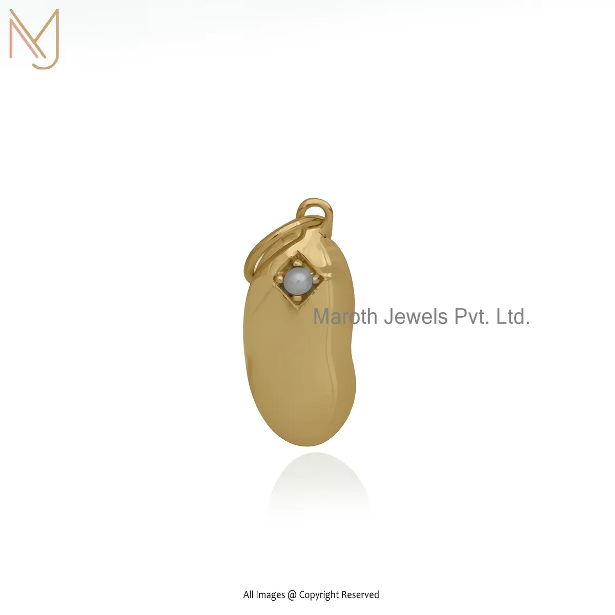 14K Yellow Gold Pink Sapphire Kidney Bean Charms Pendant Jewelry Manufacturer