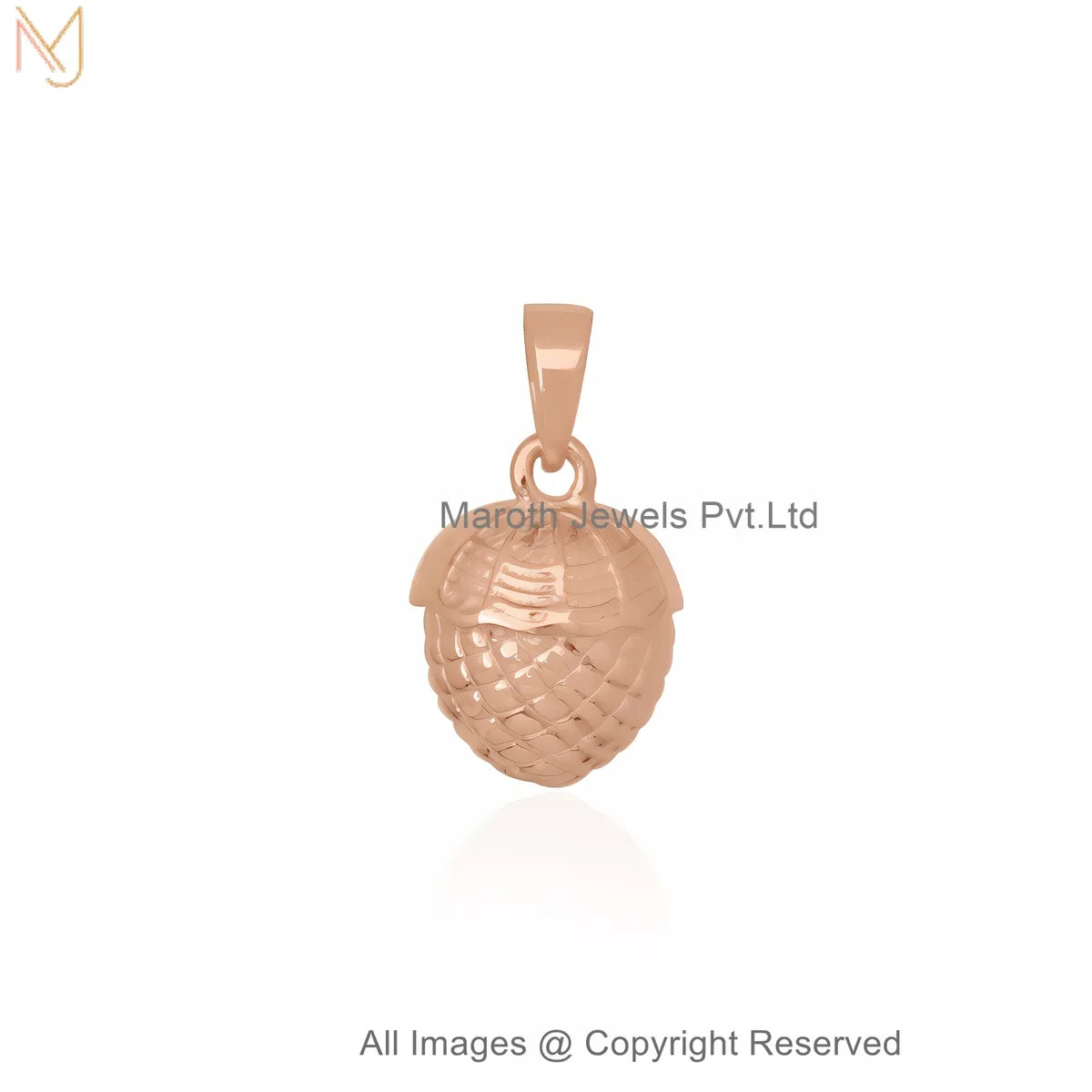 14K Rose Gold Woodland Acorn Pendant - Wholesale Jewelry
