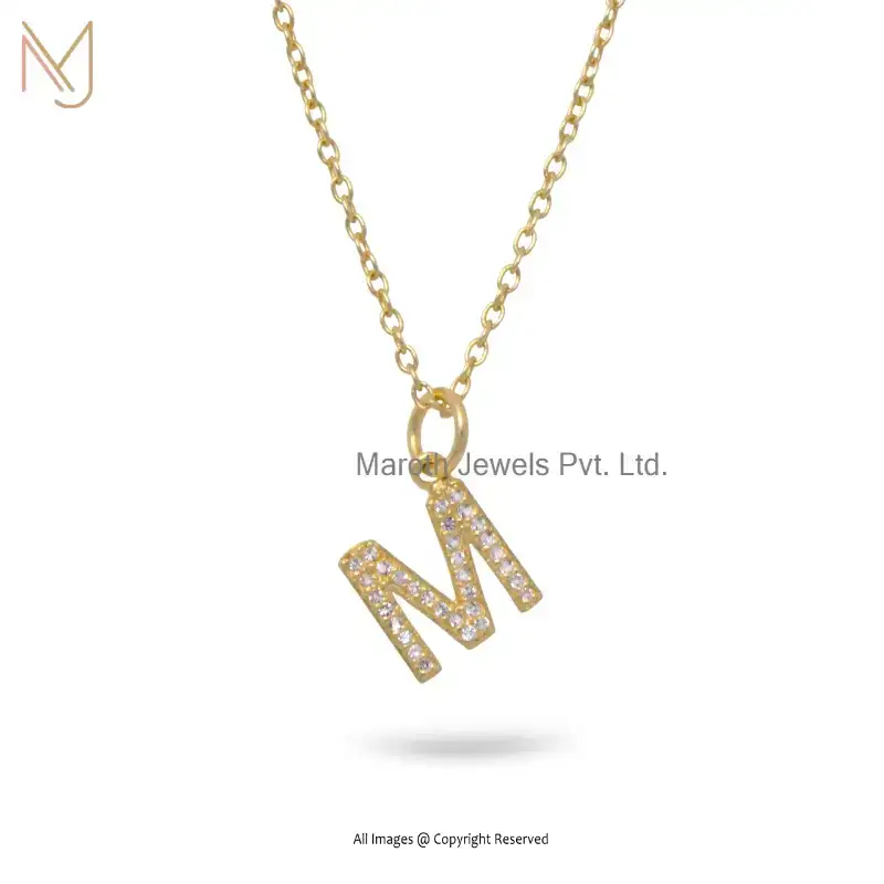 925 Silver Yellow Gold Plated Diamond Initial Multi Gemstone Letter Pendant Jewelry Supplier