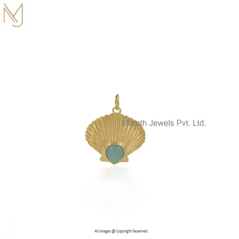 14K Yellow Gold Amazonite Sea Shell Charm Pendant Manufacturer