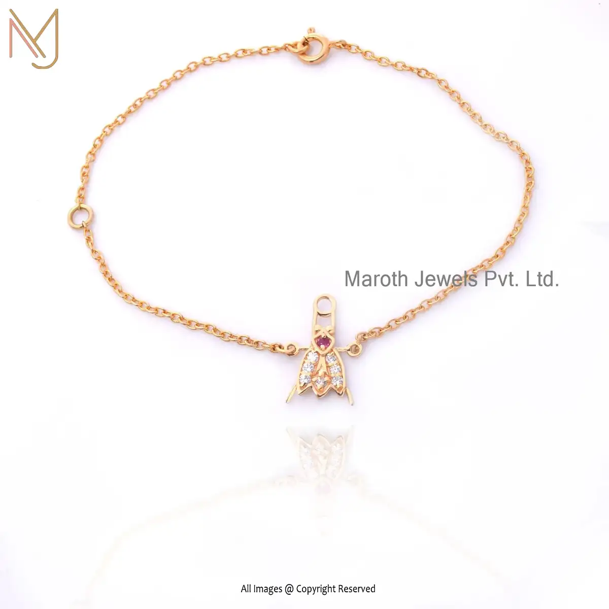 Wholesale 925 Silver Yellow Gold Bug White Topaz & Ruby Cubic Zircon Chain Bracelet Jewelry