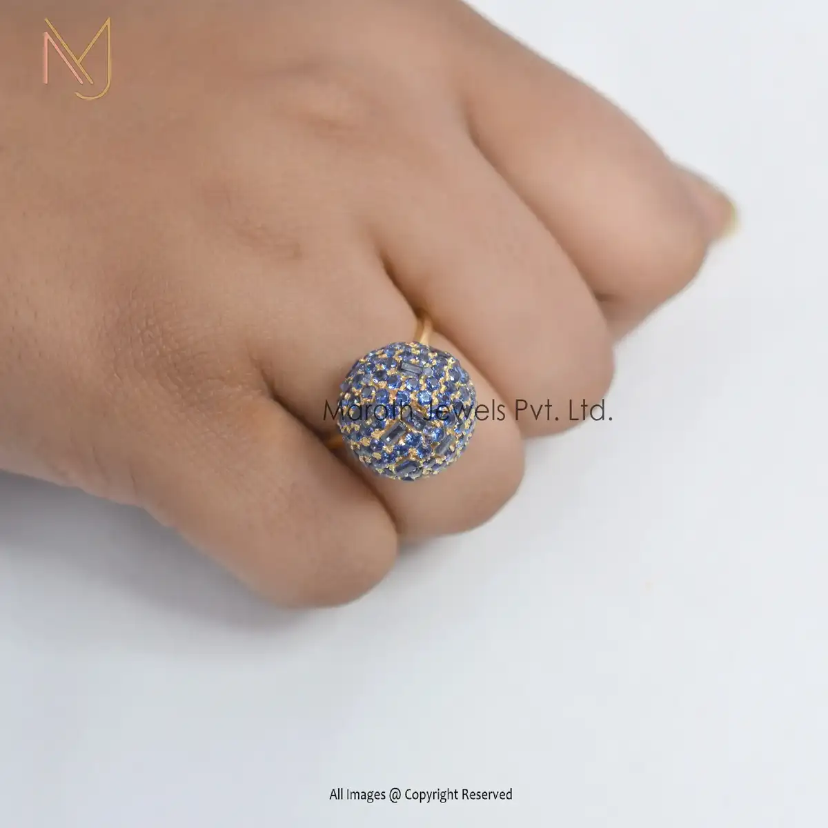 14K Yellow Gold Designer Gemstone Ball Ring Manufacturer