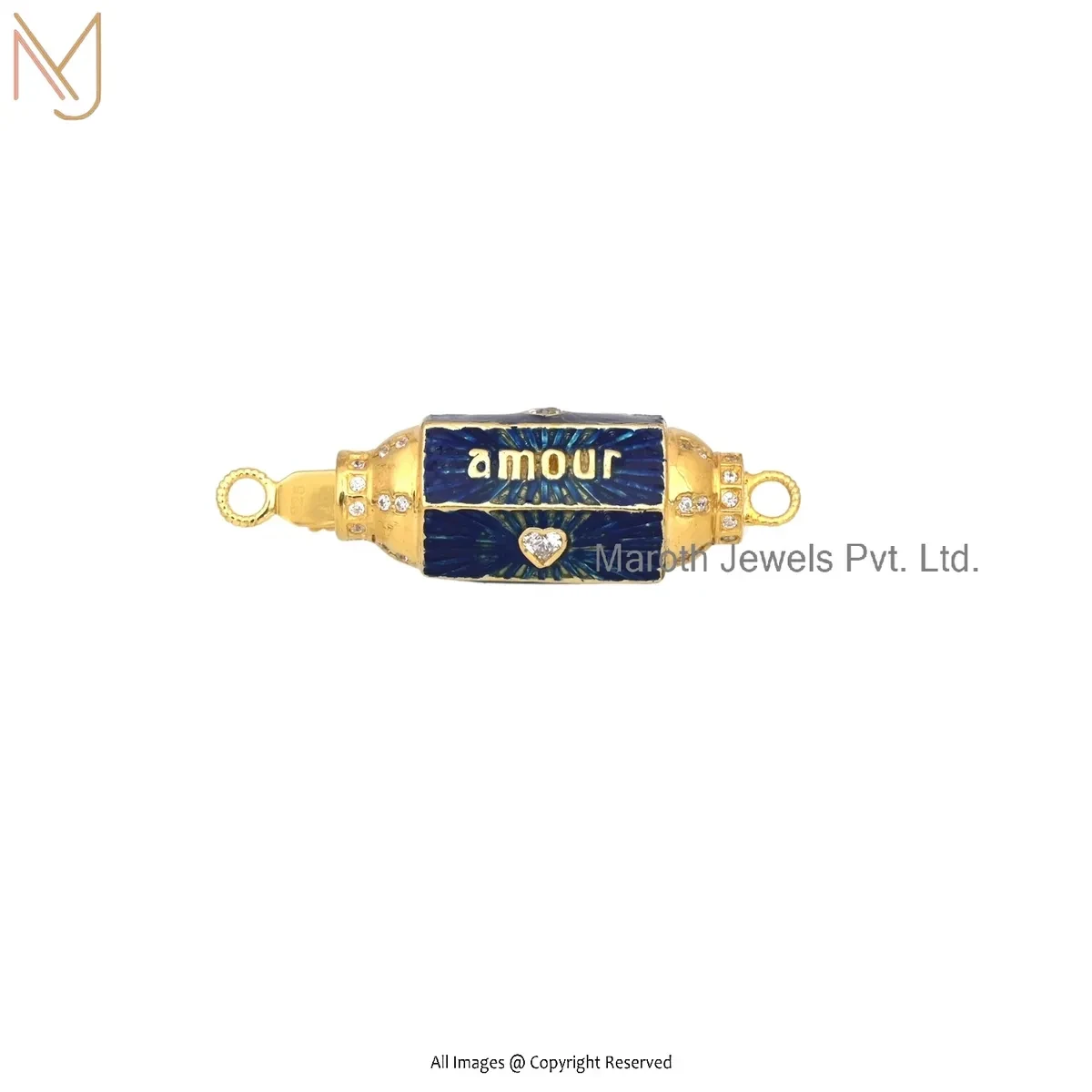 Wholesale 14K Yellow Gold Cubic Zircon & Blue Enamel Amulet Charm Pendant