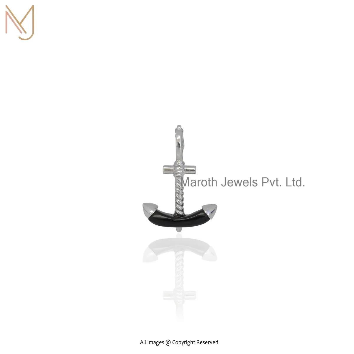 925 Silver Natural Silver Plated Black Onyx Gemstone Anchor Pendant Jewelry Supplier