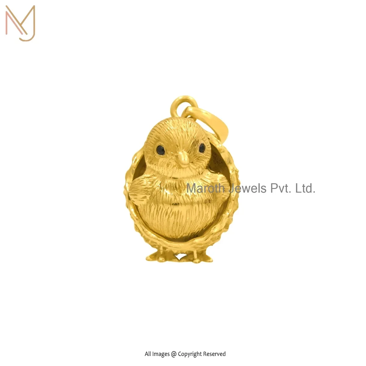 925 Silver Yellow Gold Plated Black Cubic Zircon Bird Pendant Manufacturer