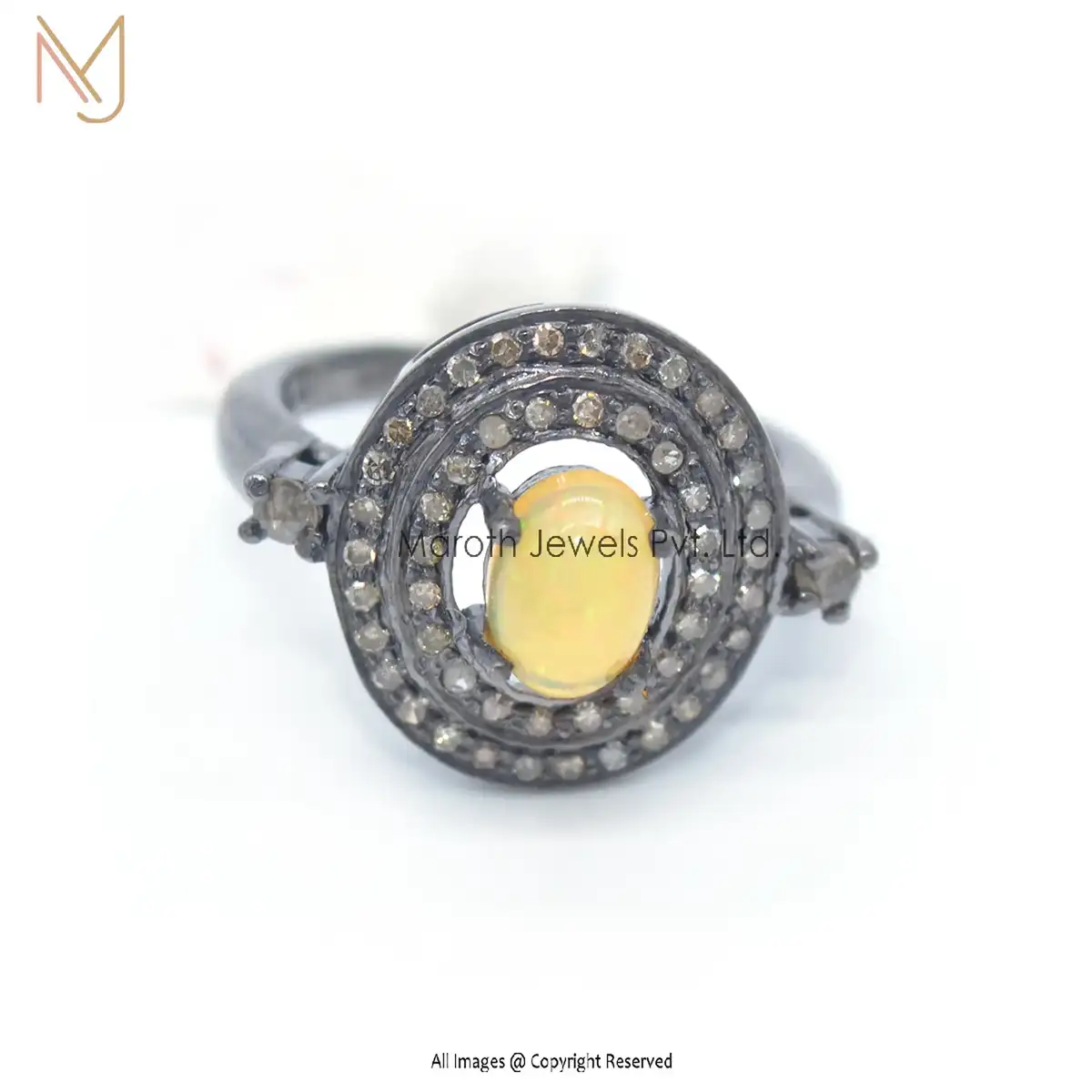 925 Sterling Silver Pave Diamond Opal Gemstone Ring Wedding Jewelry Manufacturer