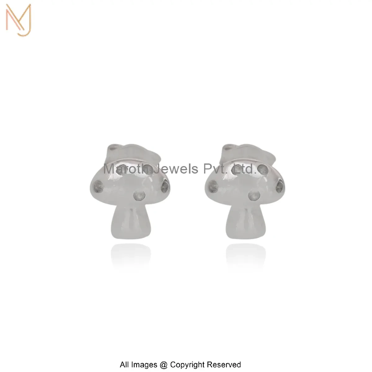 14K White Gold Diamond Mushroom Stud Earring Custom Jewelry