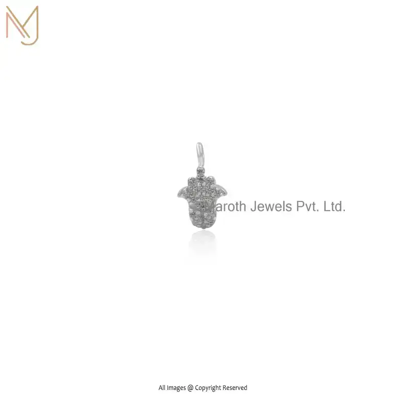925 Silver White Gold Plated Cubic Zircon Humsa Charm Pendant Jewelry Supplier