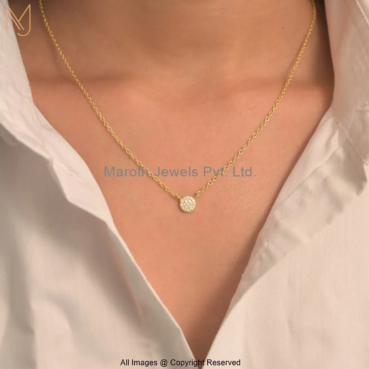 14K Yellow Gold Minimal Diamond Pendant Necklace Custom Jewelry