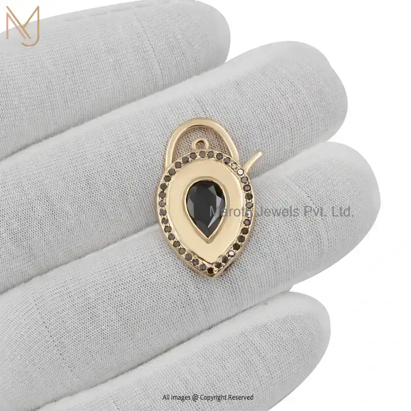 925 Sterling Silver Yellow Gold Plated Green Tourmaline And Black Diamond Padlock Pendant USA