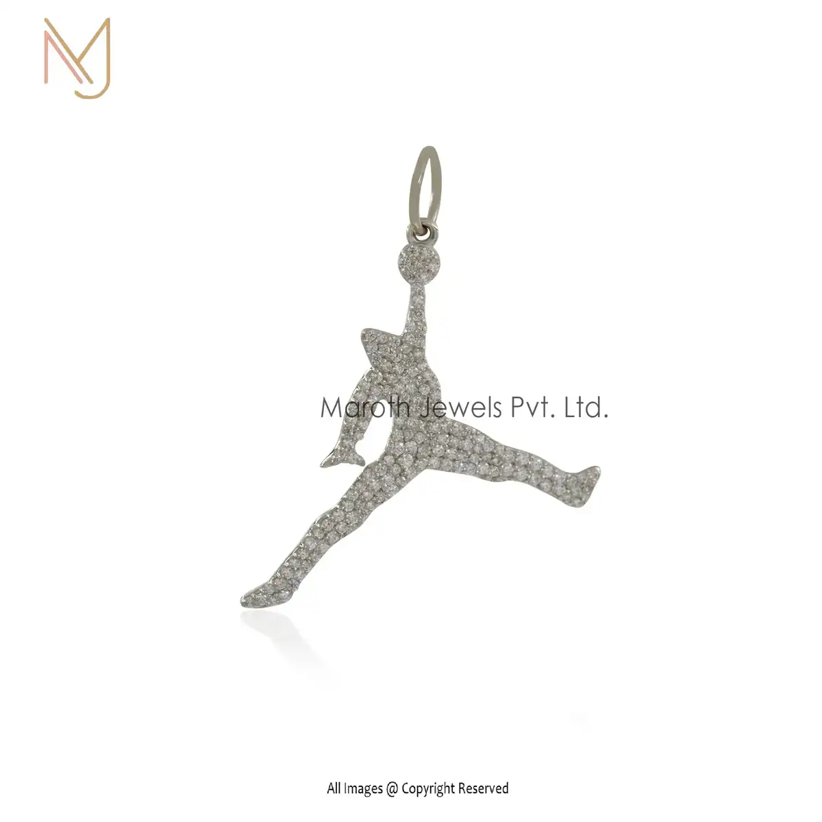 925 Silver White Gold CZ Diamond Hip Hop Jumpman Jordan Pendant Manufacturer