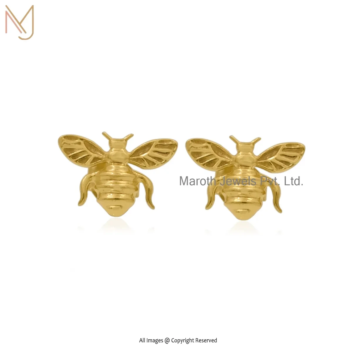 14K Yellow Gold Bee Studs Earring Jewelry Supplier