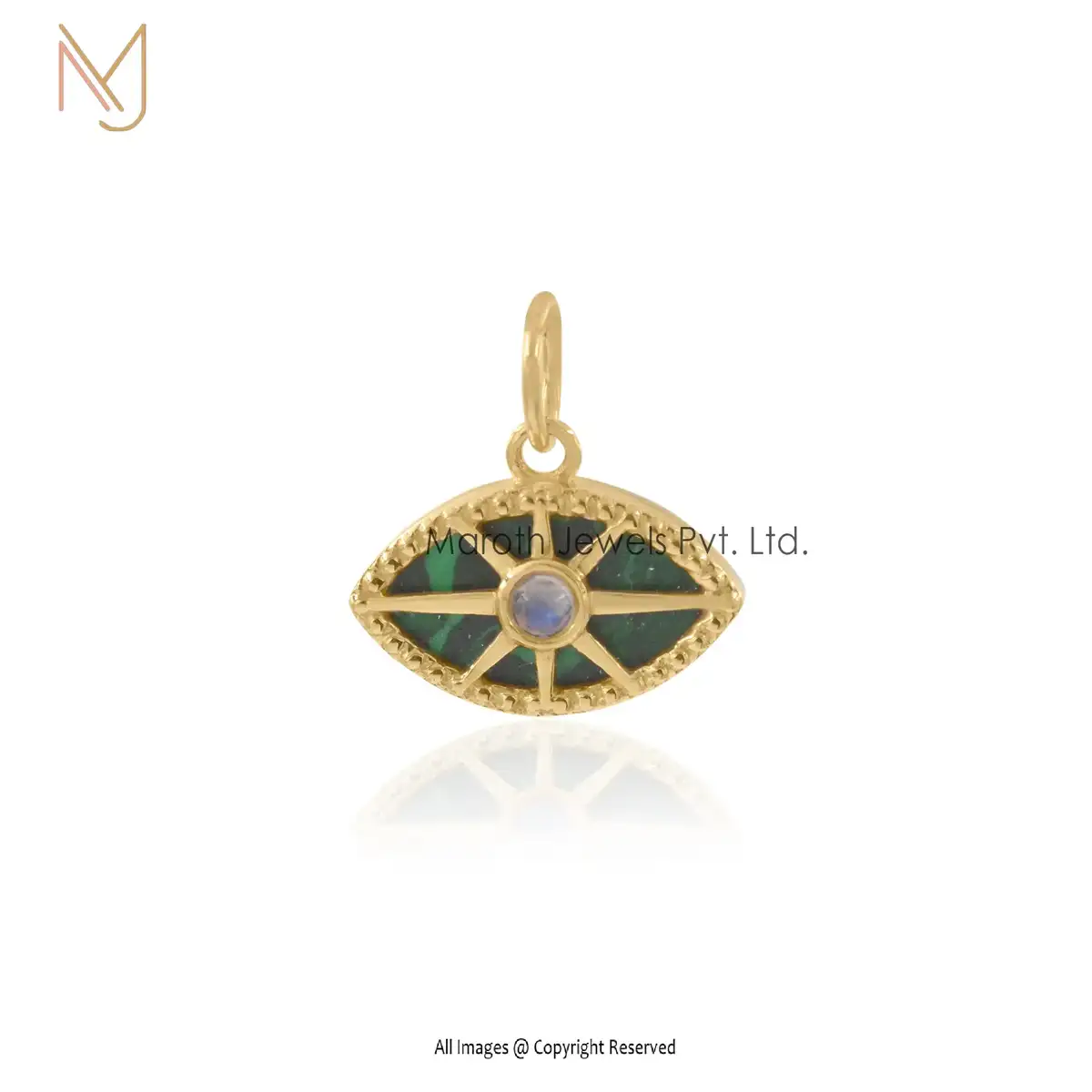Wholesale 14K Yellow Gold Malachite & Moonstone Evil Eye Pendant Jewelry