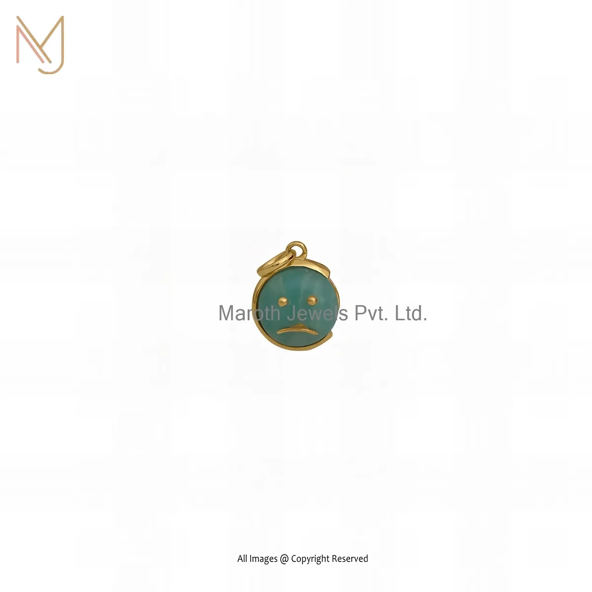 925 Silver Yellow Gold Plated Amazonite Happy Face Pendant Custom Jewelry