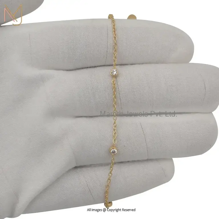 14K Yellow Gold Cubic Zicon Brilliant Round Cut Bracelet Jewelry Supplier