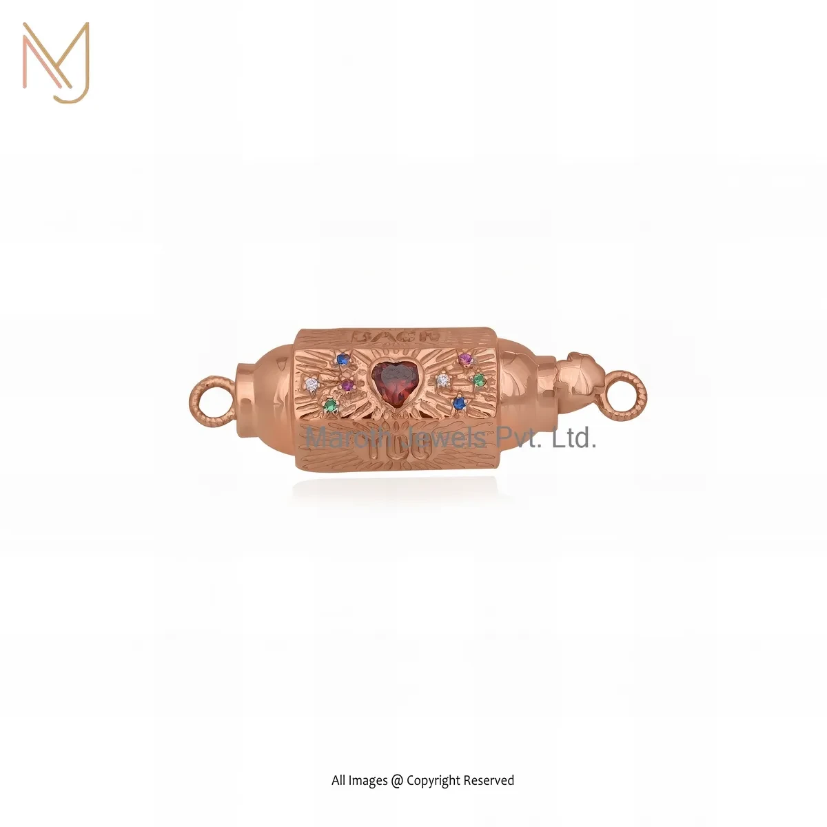 925 Silver Rose Gold Plated Cubic Zircon Multi Gemstone Amulet Pendant Custom Jewelry