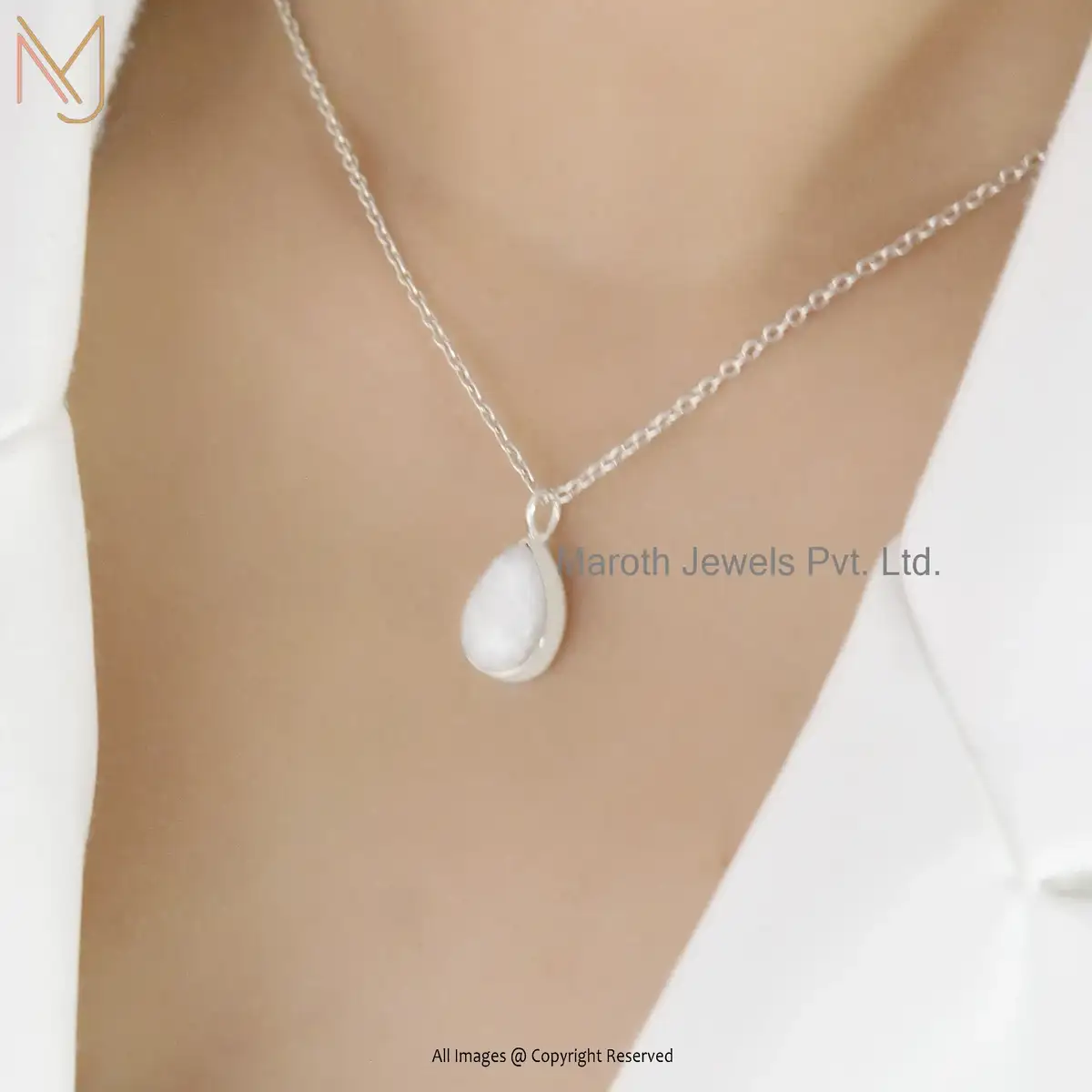 14K White Gold Moonstone Pendant Custom Jewelry