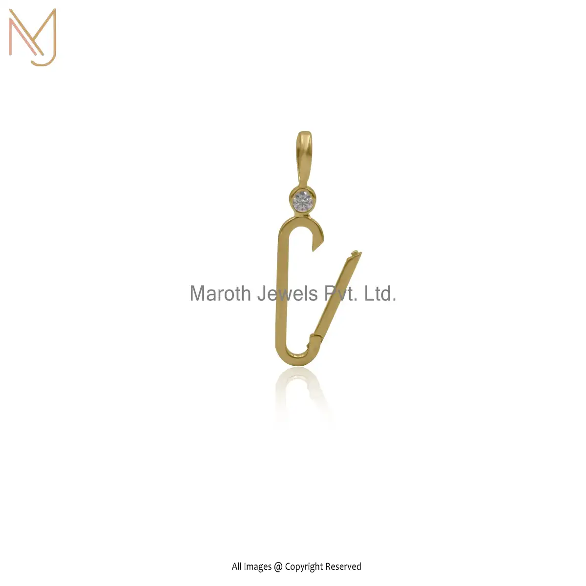 14k Yellow Gold Plated Cubic Zircon Learg Elongated Enhancer Charm Holder USA