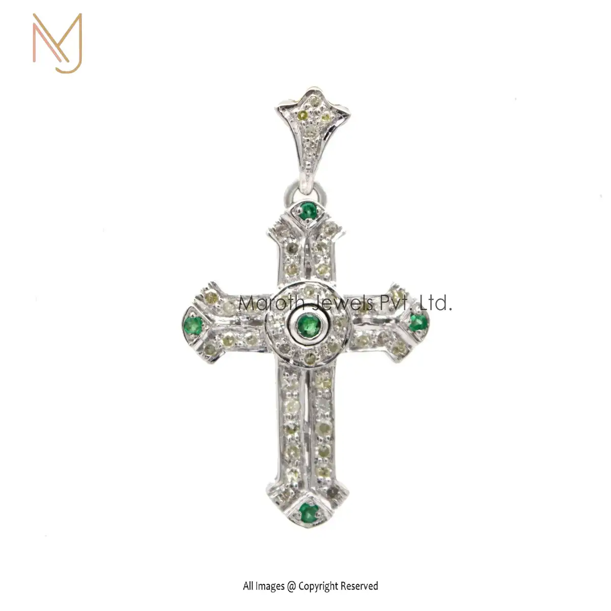 925 Silver White Gold Plated Diamond & Emerald Cross Pendant Jewelry USA