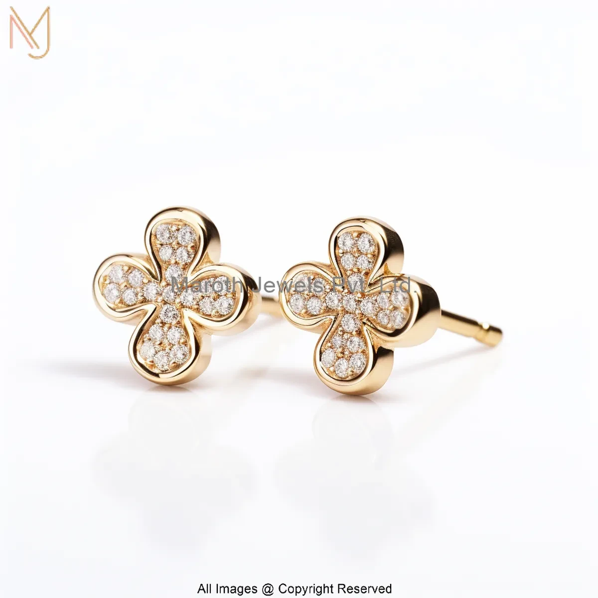 925 Silver Yellow Gold Plated Diamond Moissanite Four Leaf Clover Stud Earring Custom Jewelry