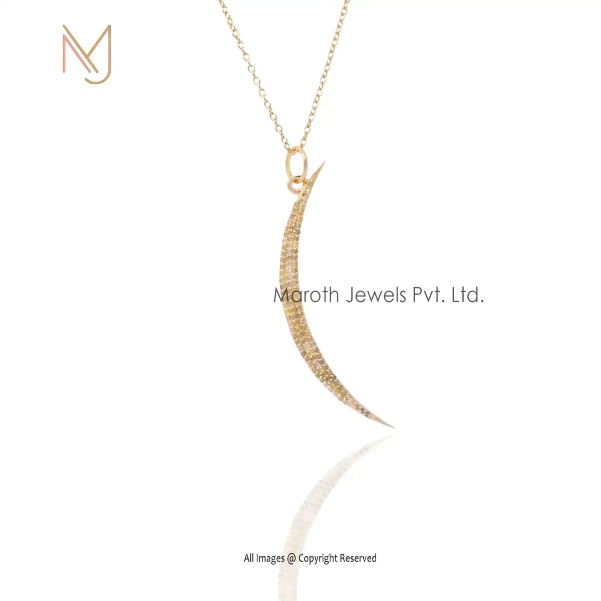 14K Yellow Gold Diamond White CZ Half Moon Pendant Jewelry Supplier