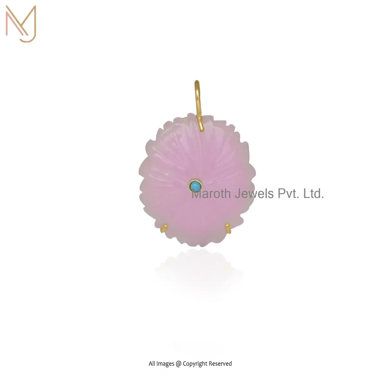 14K Yellow Gold Cubic Zircon & Turquoise Gemstone Flower Pendant Manufacturer