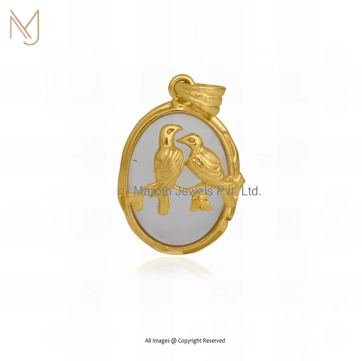 14K Yellow Gold Rose Quartz Gemstone Love Bird Pendant Manufacturer