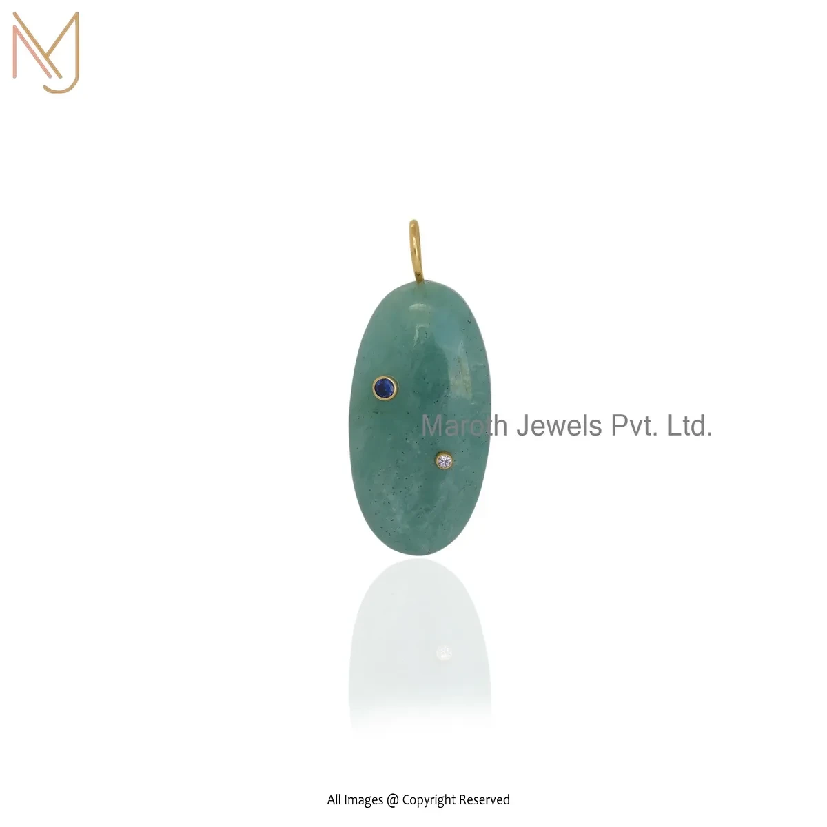 Private Lable 14K Yellow Gold Amazonite & Multi Gemstone Teardrop Pendant