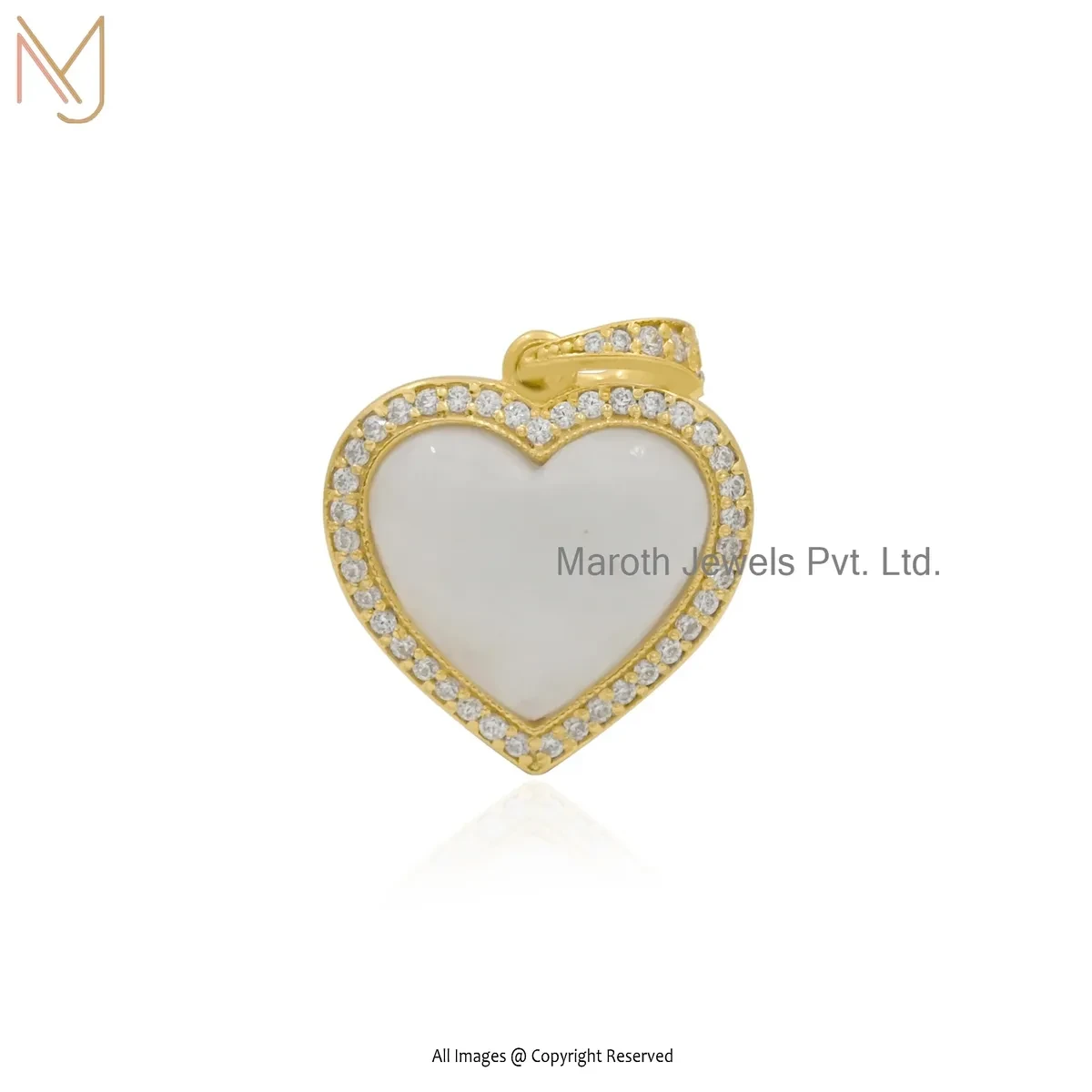 Wholesale 925 Silver Yellow Gold Plated Moonstone Cubic Zircon Heart Pendant