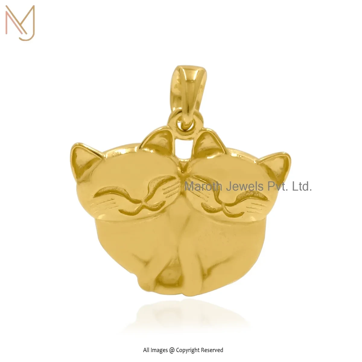 14K Yellow Gold Two Cats Charm Pendant Custom Jewelry