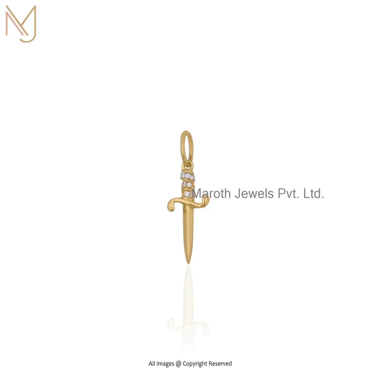 925 Silver Yellow Gold Plated Cubic Zircon Dagger Charm Pendant Manufacturer