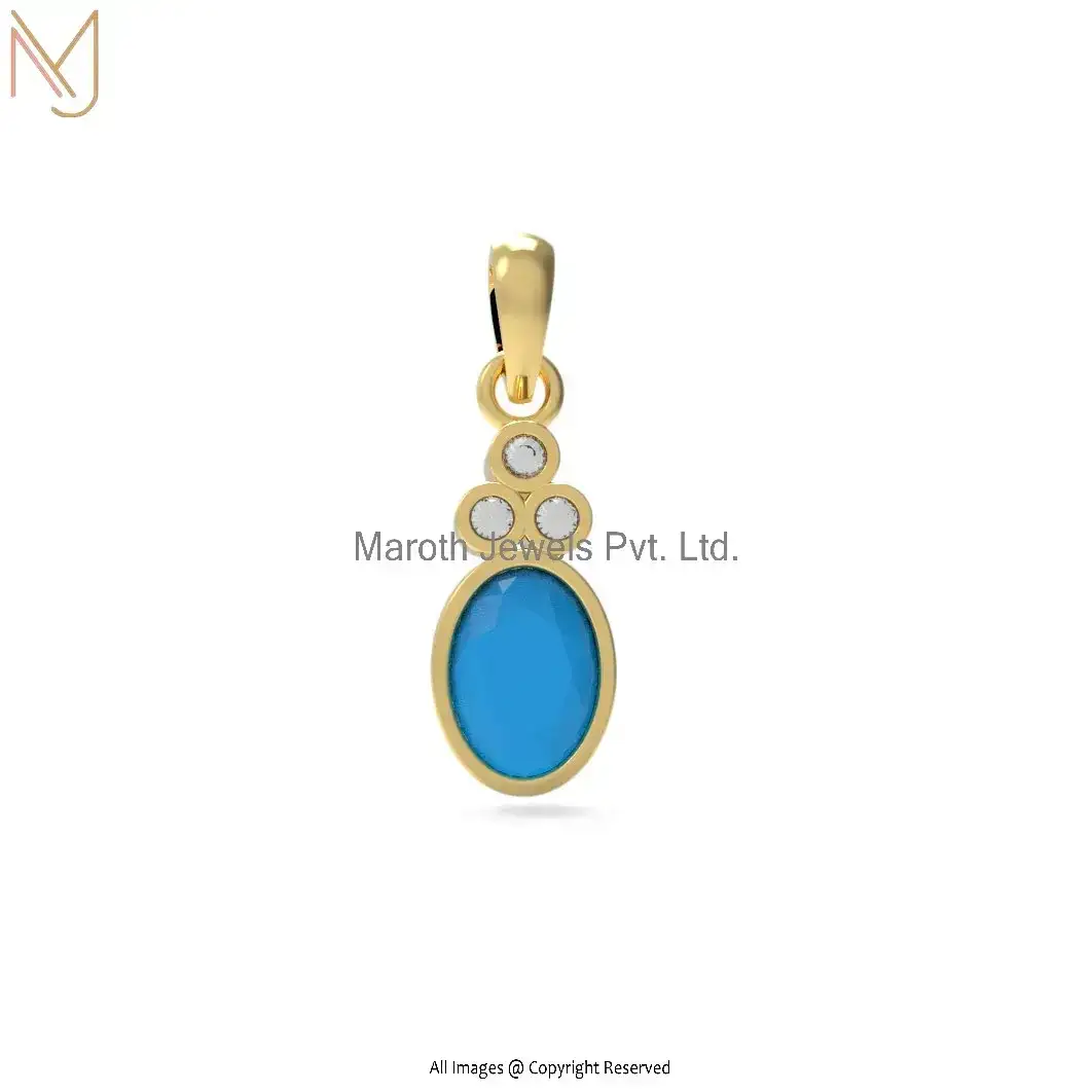 Wholesale 14K Yellow Gold Diamond And Blue Sapphire Pendant Jewelry