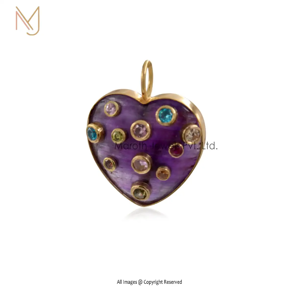 14K Yellow Gold Moonstone Multi Color Stone Heart Pendant Jewelry Manufacturer