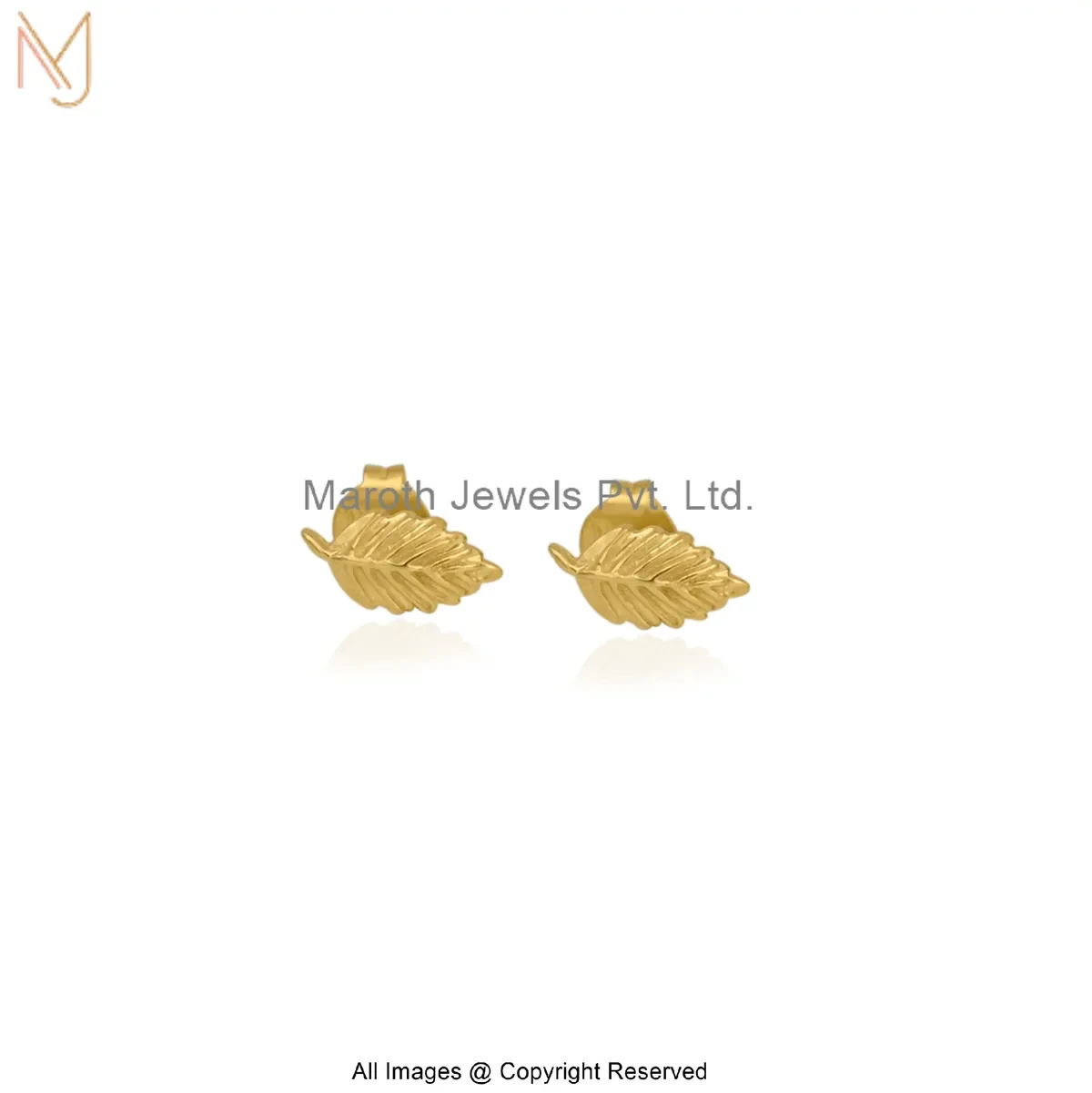 14K Yellow Gold Leaf Stud Earring Jewelry Supplier