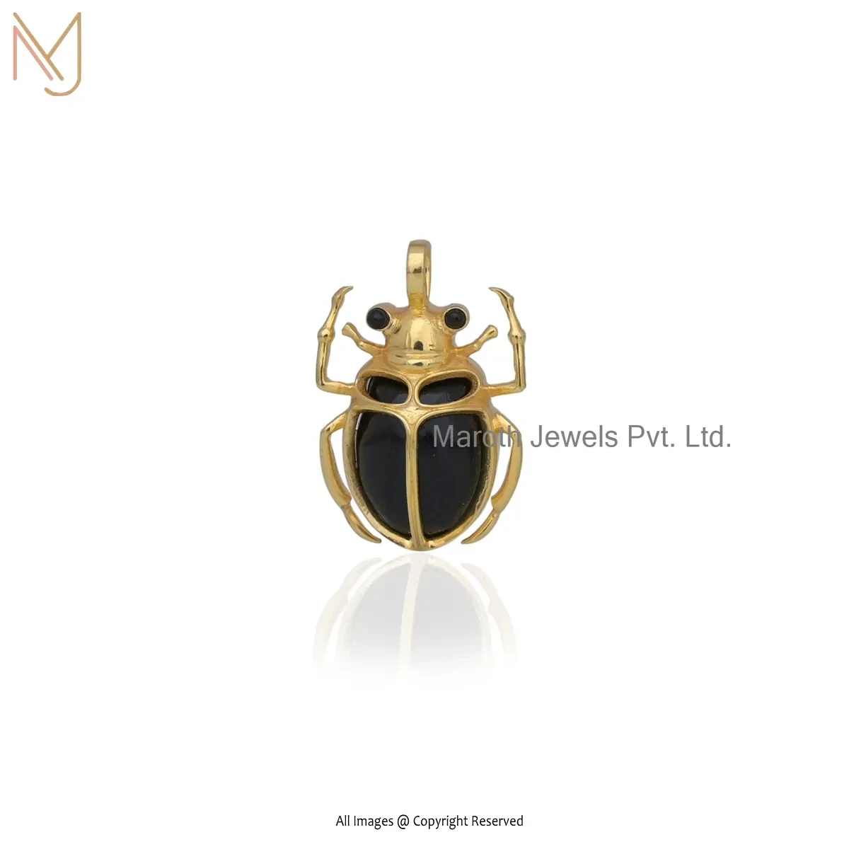 Wholesale 14K Yellow Gold Lapiz Lazuli And Black Spinel Scarab Pendant