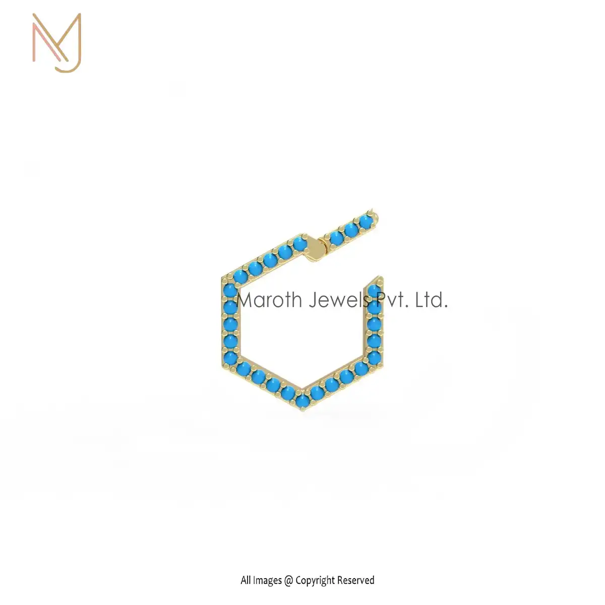 Wholesale 925 Silver Yellow Gold Plated Turquoise Gemstone Hexagon Enhancer Jewelry