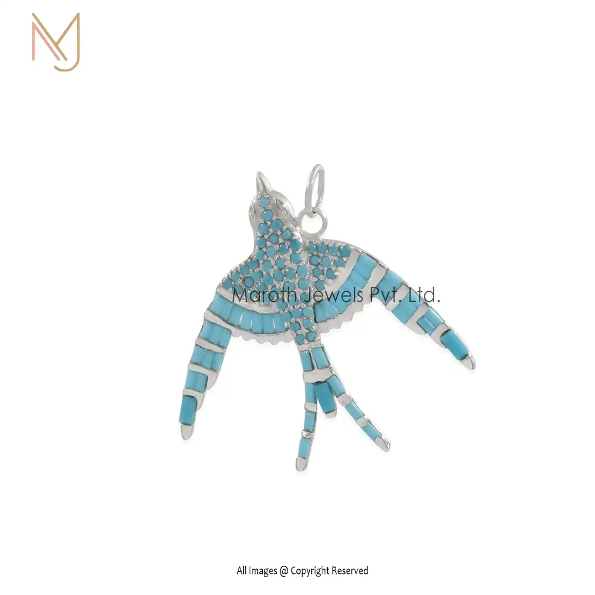 Wholesale 925 Silver Natural SIlver Plated Turquoise Gemstone Bird Pendant Jewelry
