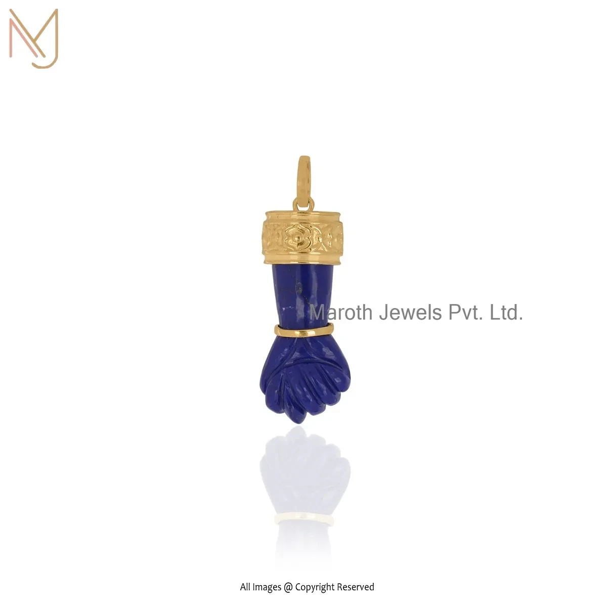 Private Lable 14K Yellow Gold Lapiz Lazuli Gemstone Figa Pendant