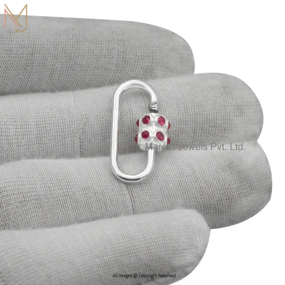 925 Silver Natural Silver Plated Two Tone Diamond Carabiner Lock Custom Jewelry