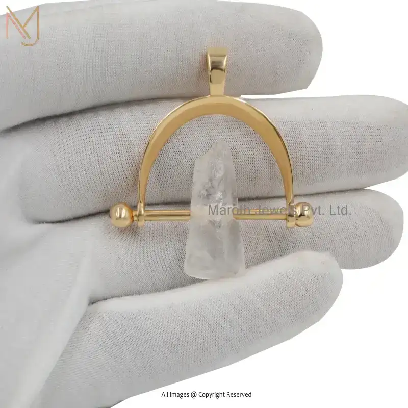 Wholesale 14K Yellow Gold Rainbow Crystal Quartz Point Pendant