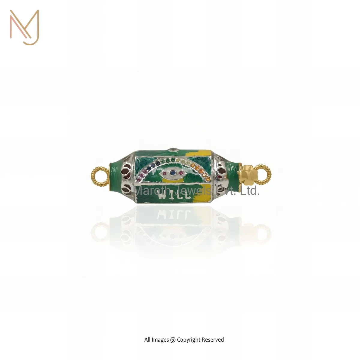 Private Lable 14K Yellow Gold Multi Cubic Zircon & Multi Enamel Amulet Eye Charm Pendant