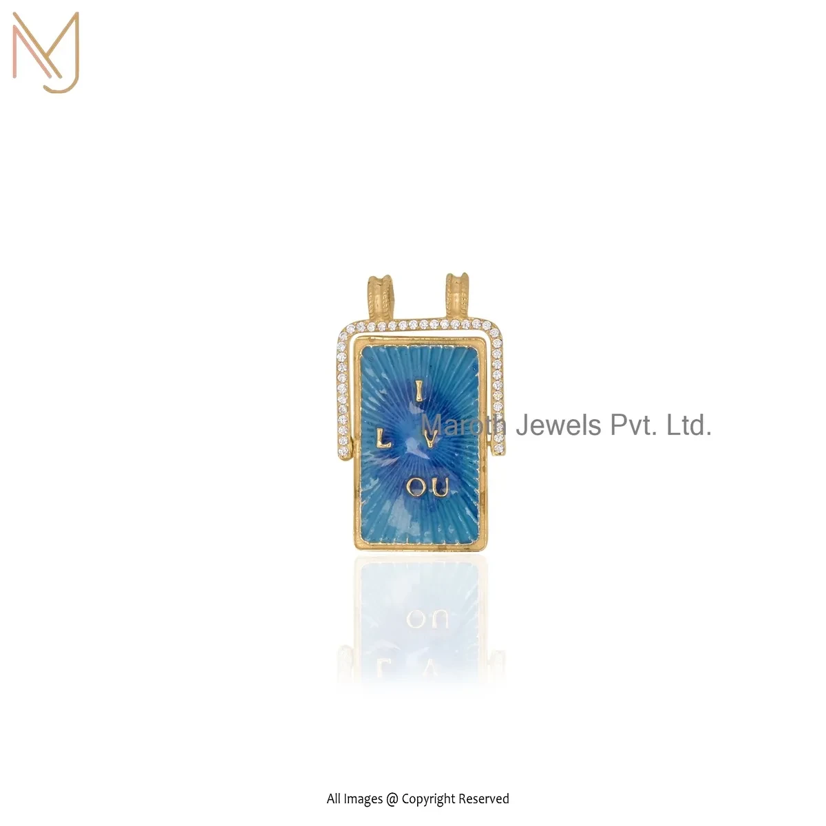 Wholesale 14K Yellow Gold Cubic Zircon & Blue Enamel Scapular Love Pendant