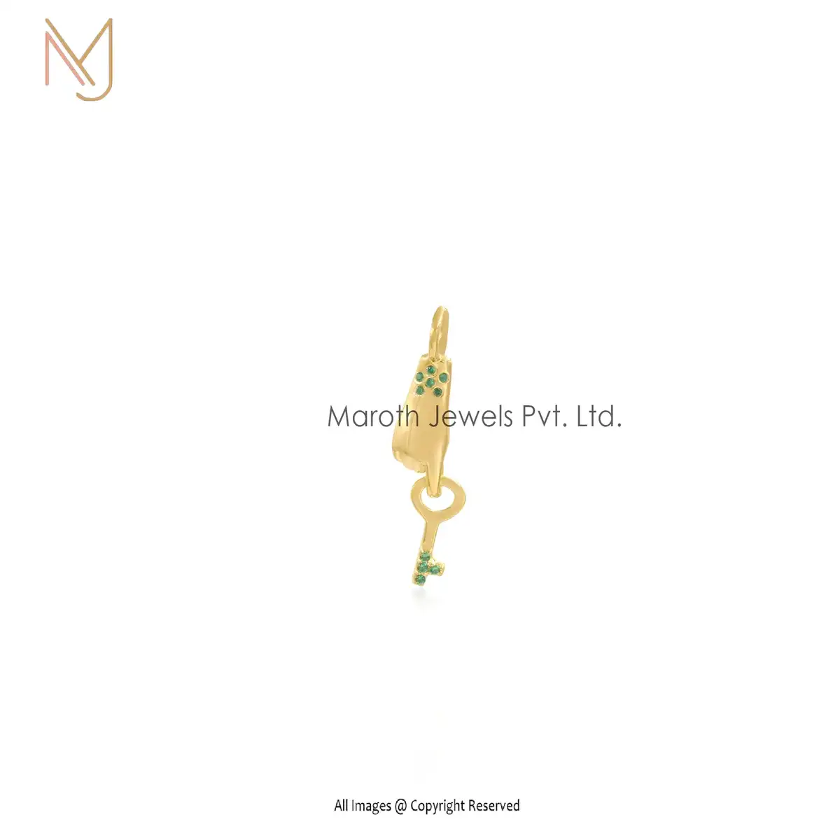 Private Lable 925 Silver Yellow Gold Pendant Emerald Figa Hand Pendant Jewelry