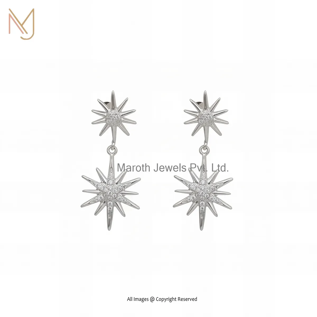 Wholesale 925 Sterling Silver White Gold Plated Diamond Cubic Zircon Star Earring