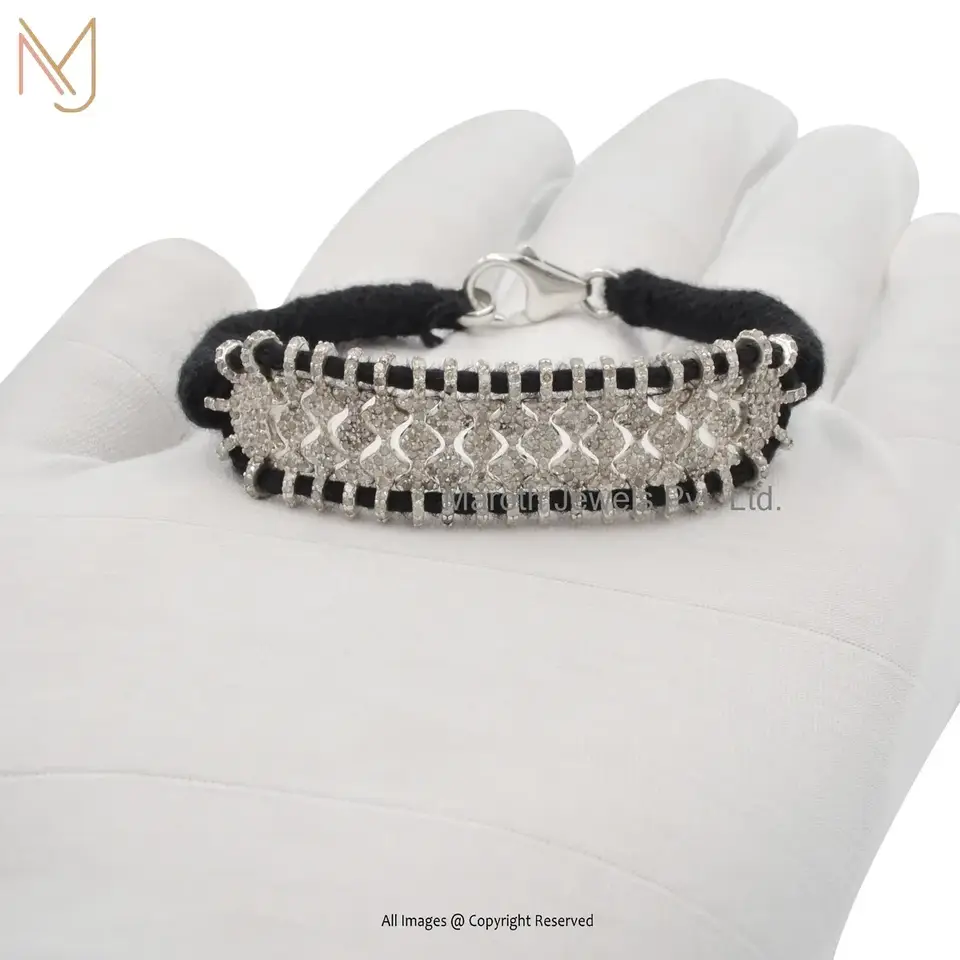 14K White Gold Diamond Macrame Bracelet Custom Jewelry