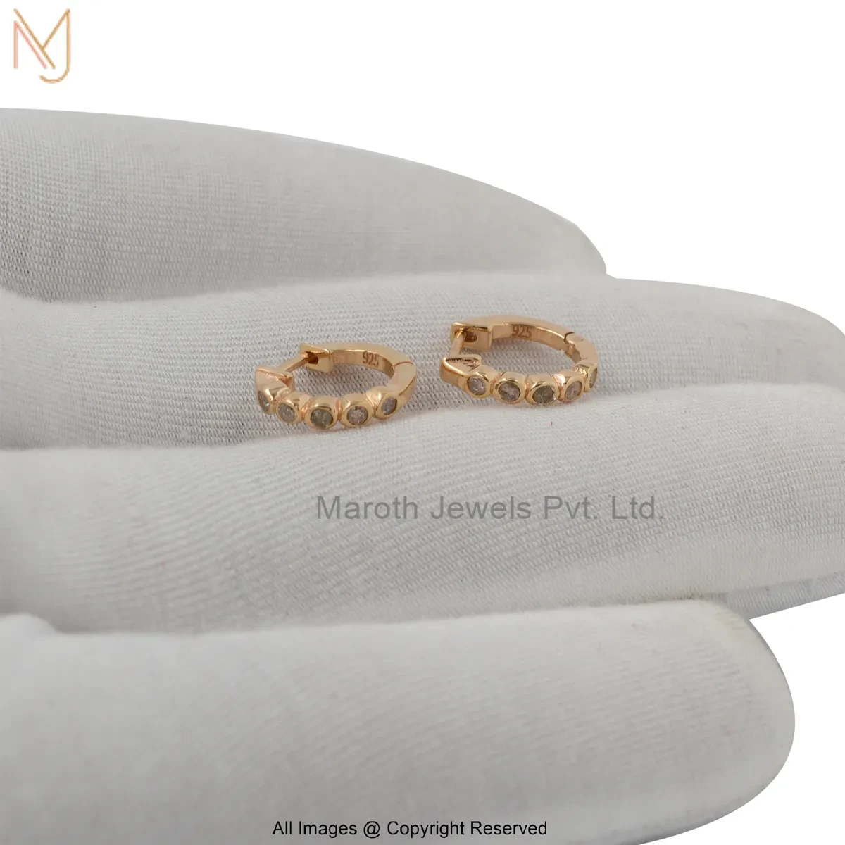 925 Silver Yellow Gold Plated Pave Diamond Huggies Earring Jewelry Supplier