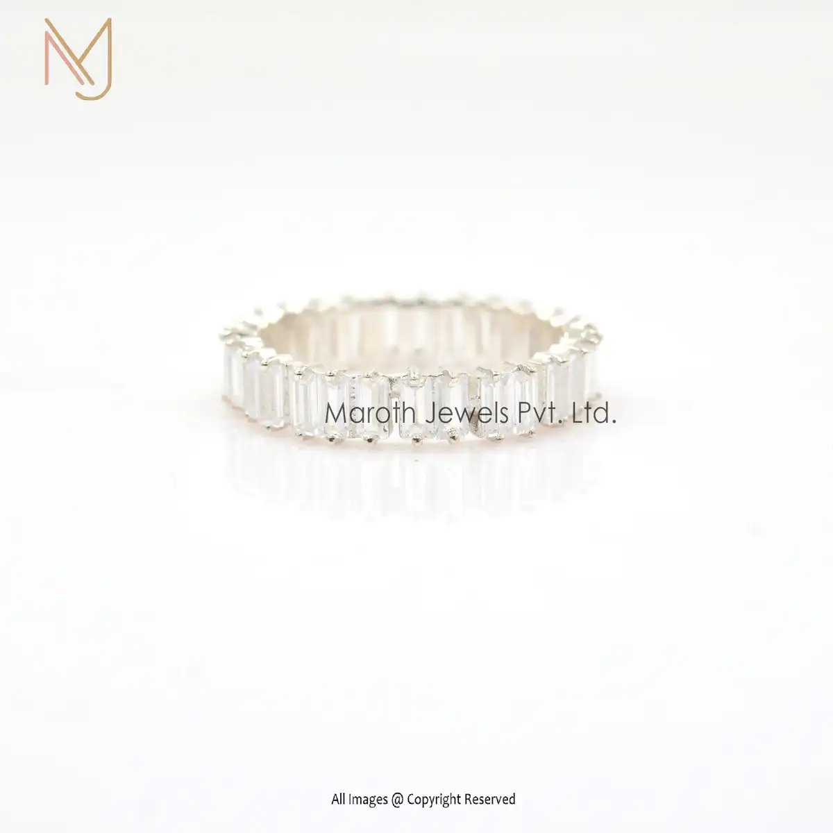 925 Silver White Gold Topaz Baguettes Ring Handmade Jewelry Manufacturer