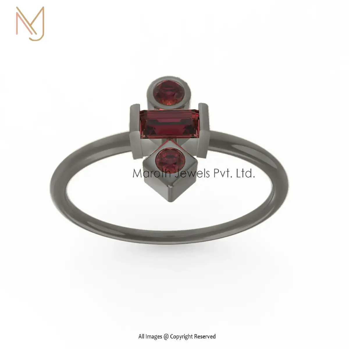 925 Sterling Silver Rhodium Plated Baguettes Ruby Gemstone Ring Jewelry Manufacturer