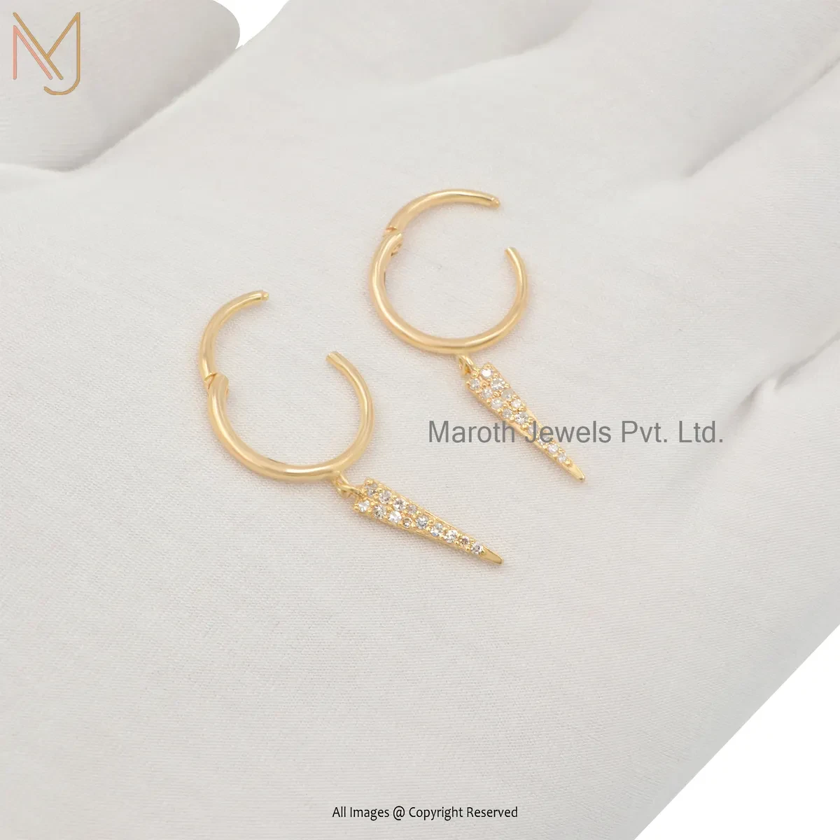 Wholesale 14K Yellow Gold Diamond Cubic Zircon Spike Huggie Hoop Earrings